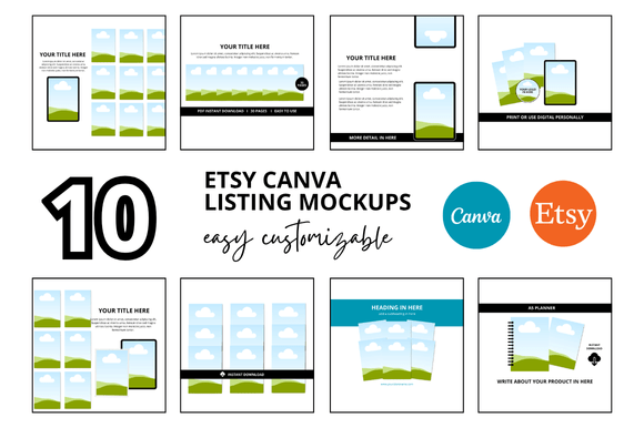 10 Printables Etsy Listings Mockup Bundle for Designers