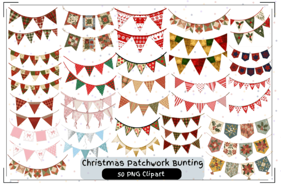 50 Christmas Patchwork Bunting Clipart