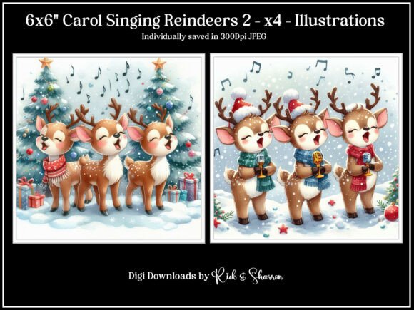 6x6 Carol Singing Reindeers JPEG Set