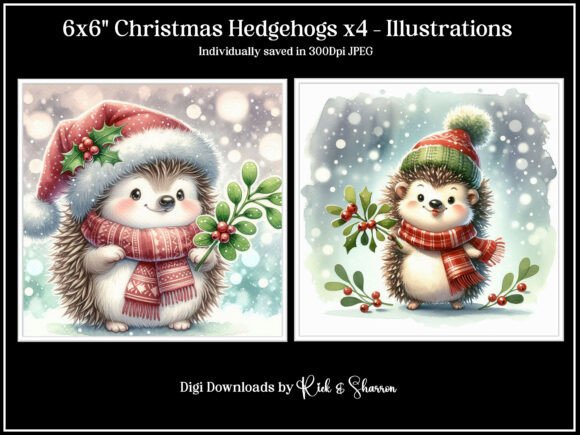 6x6 Christmas Hedgehogs: Four Festive Illustrations for Every Creative Need
