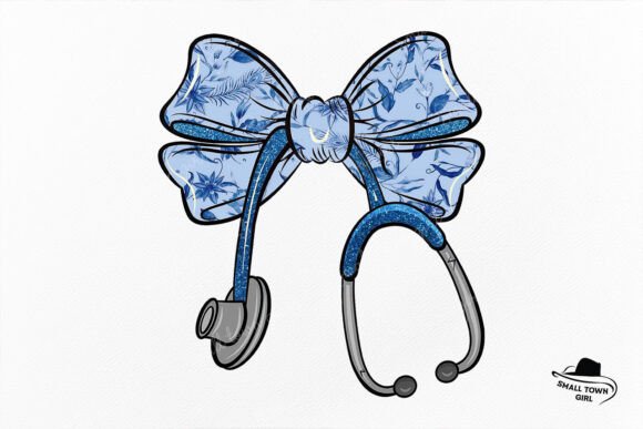Blue Toile Floral Nurse Bow Stethoscope