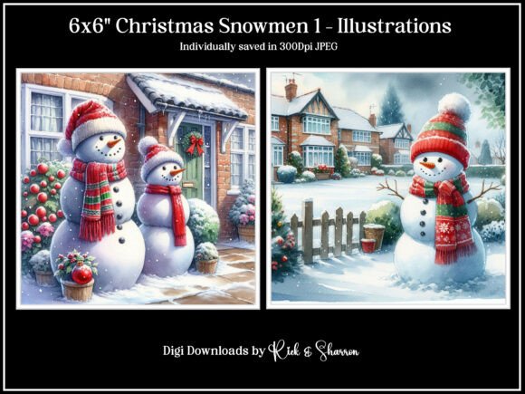 Bringing Frosty Charm to Your Holiday Projects with 6x6 Christmas Snowmen 1–4 JPEG