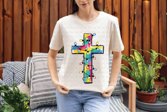 Christmas Lights Cross PNG: A Festive Display Font with Bold Visual Appeal