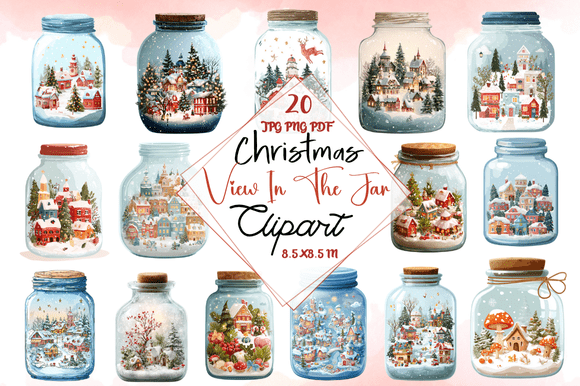 Christmas View in the Jar Clipart: Capturing the Season in a Bottle