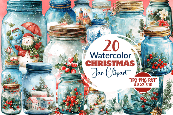 Cozy Watercolor Christmas Jar Clipart for Creators