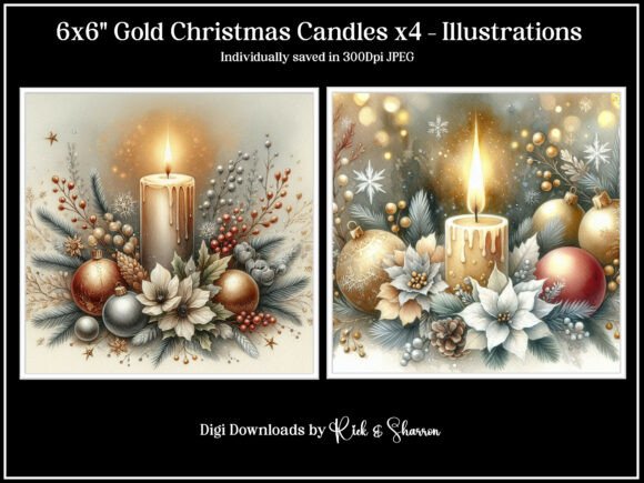 Gold Christmas Candles X4 Illustrations