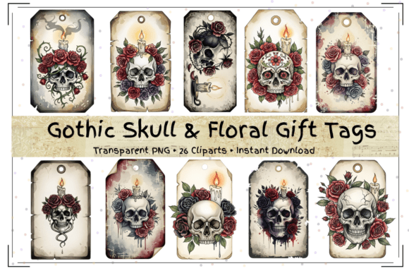 Gothic Skull Floral Gift Tags Bundle