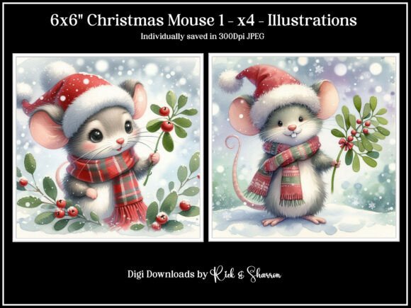 The Art of Cozy Holiday Decor: Exploring the 6x6 Christmas Mouse 1- X4 Illustration