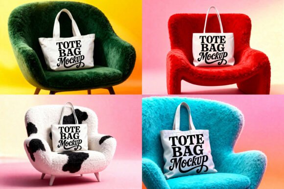 Tote Bags on Modern Chairs Mockup Set