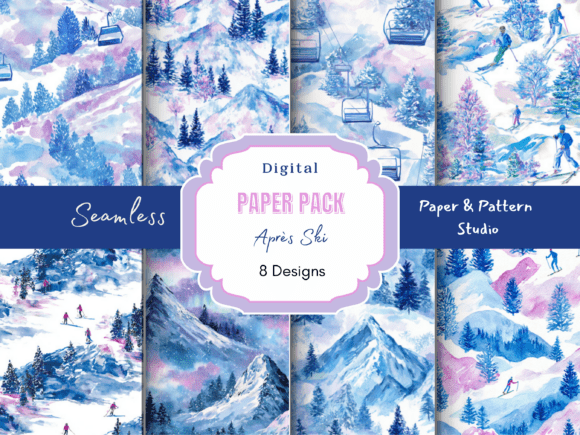 Winter Watercolor Mountain Ski Paper: Elevate Your Seasonal Projects with Handcrafted Charm